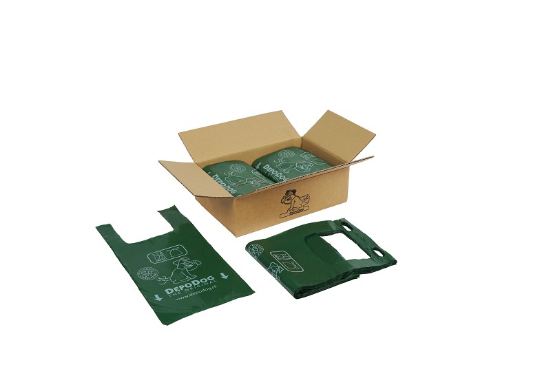 HDPE dog poop bag with handles, green